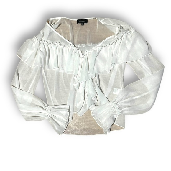 Majorelle Mariel Blouse White Ruffle Long Sleeve Chiffon Vneck Top Sz XXS - Picture 4 of 11